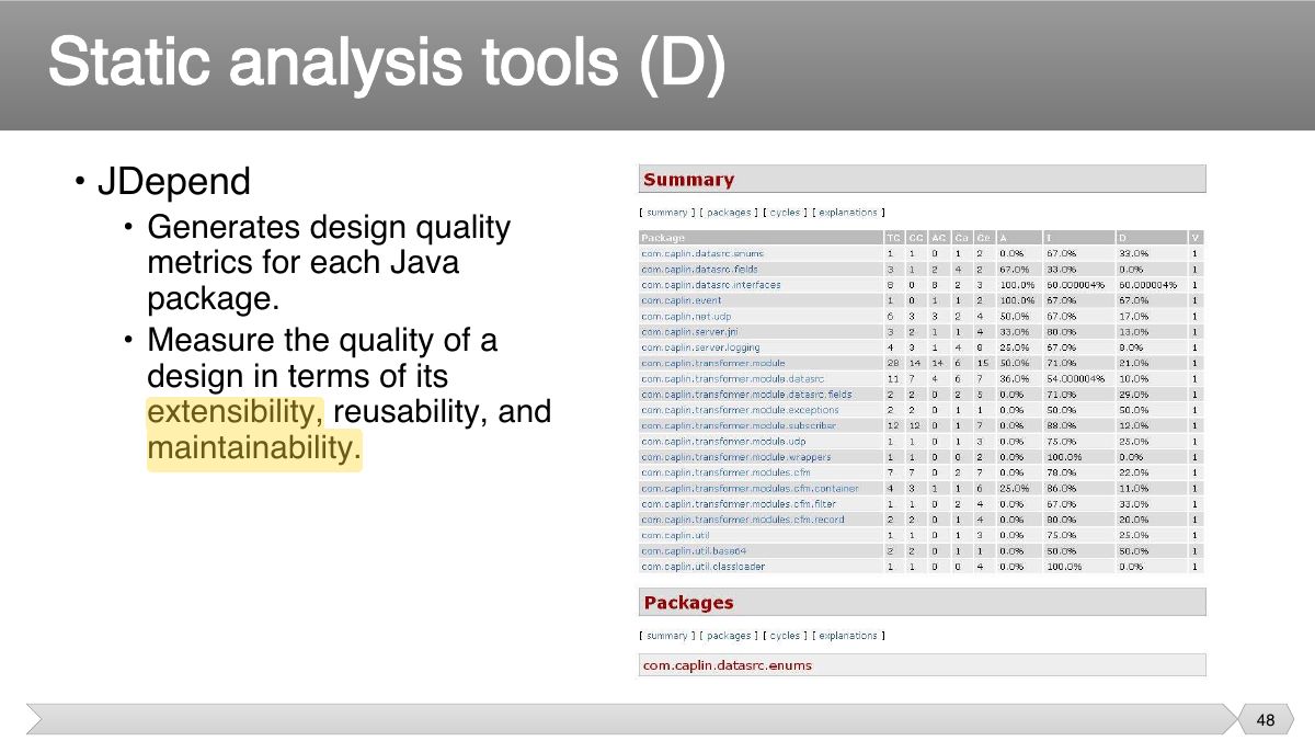 Slide 48: • JDepend