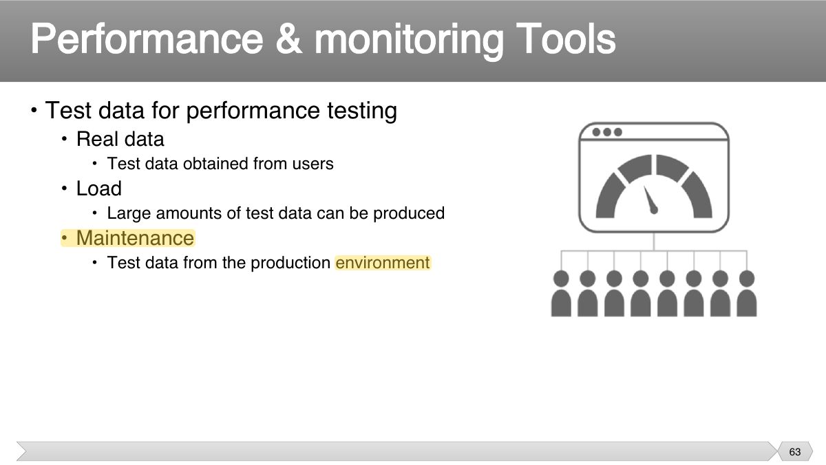 Slide 63: • Test data for performance testing