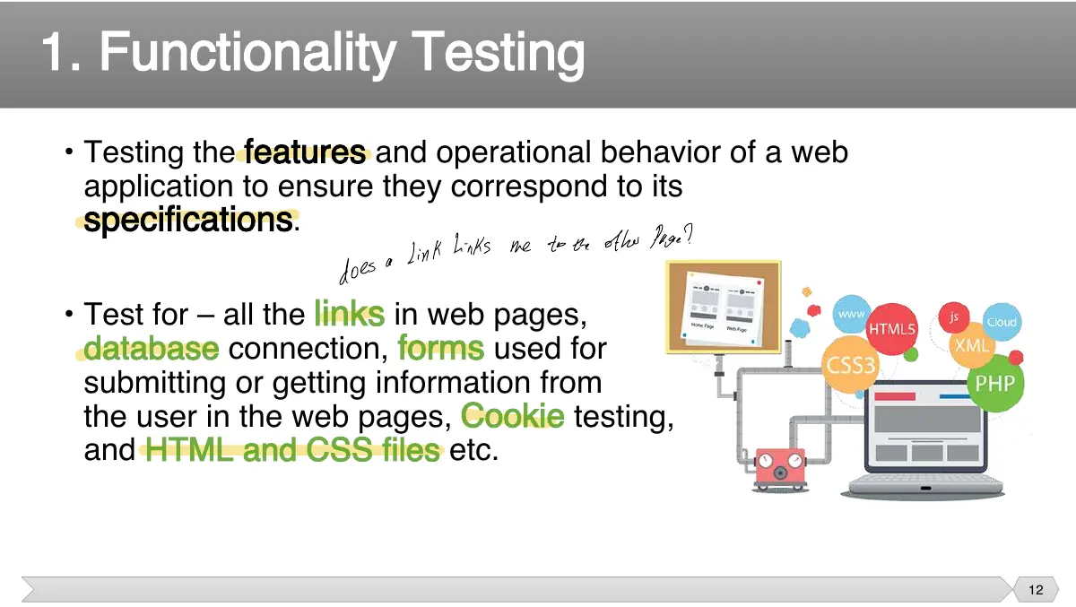 Slide 12: features and operational behavior of a web