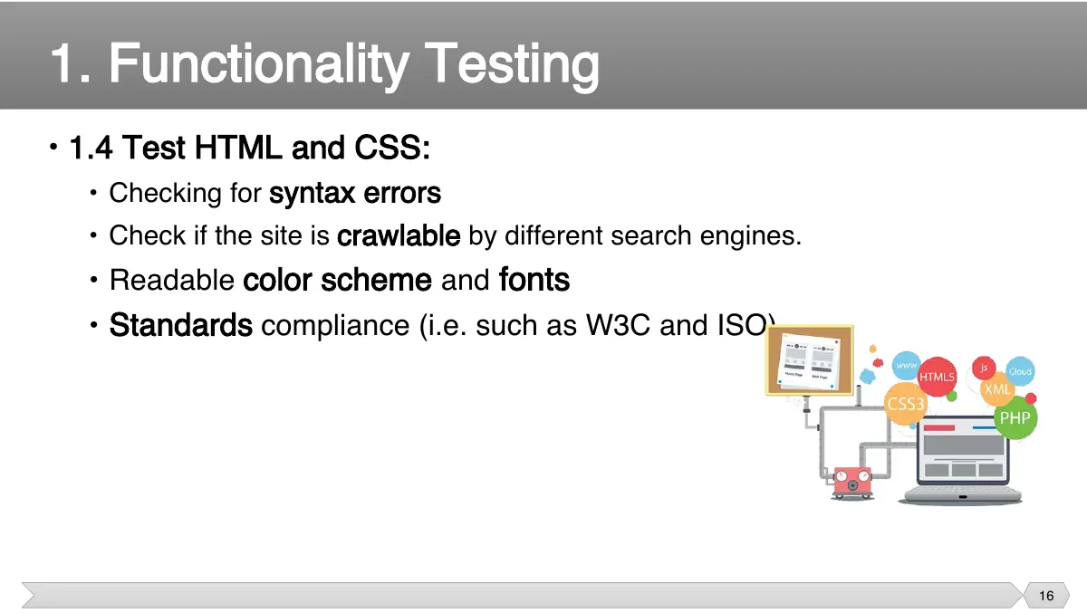 Slide 16: • 1.4 Test HTML and CSS: