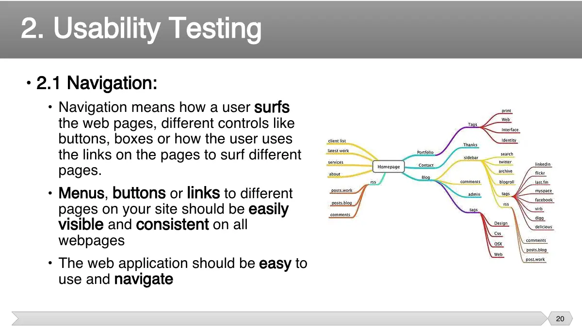 Slide 20: • 2.1 Navigation: