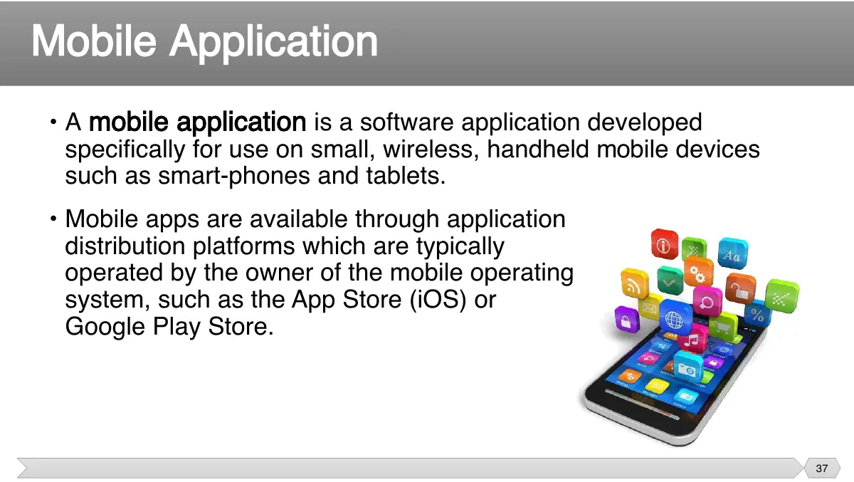 Slide 37: mobile application is a software application developed