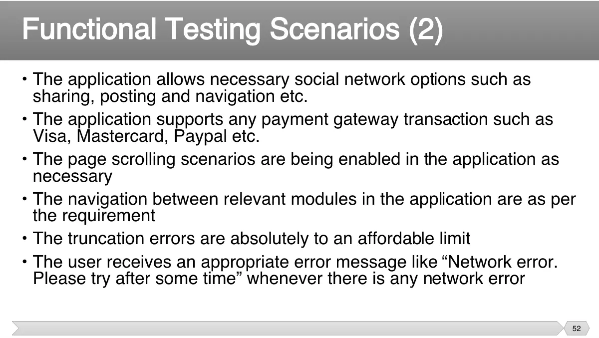 Slide 52: • The application allows necessary social network options such as sharing, posting and navigation etc.