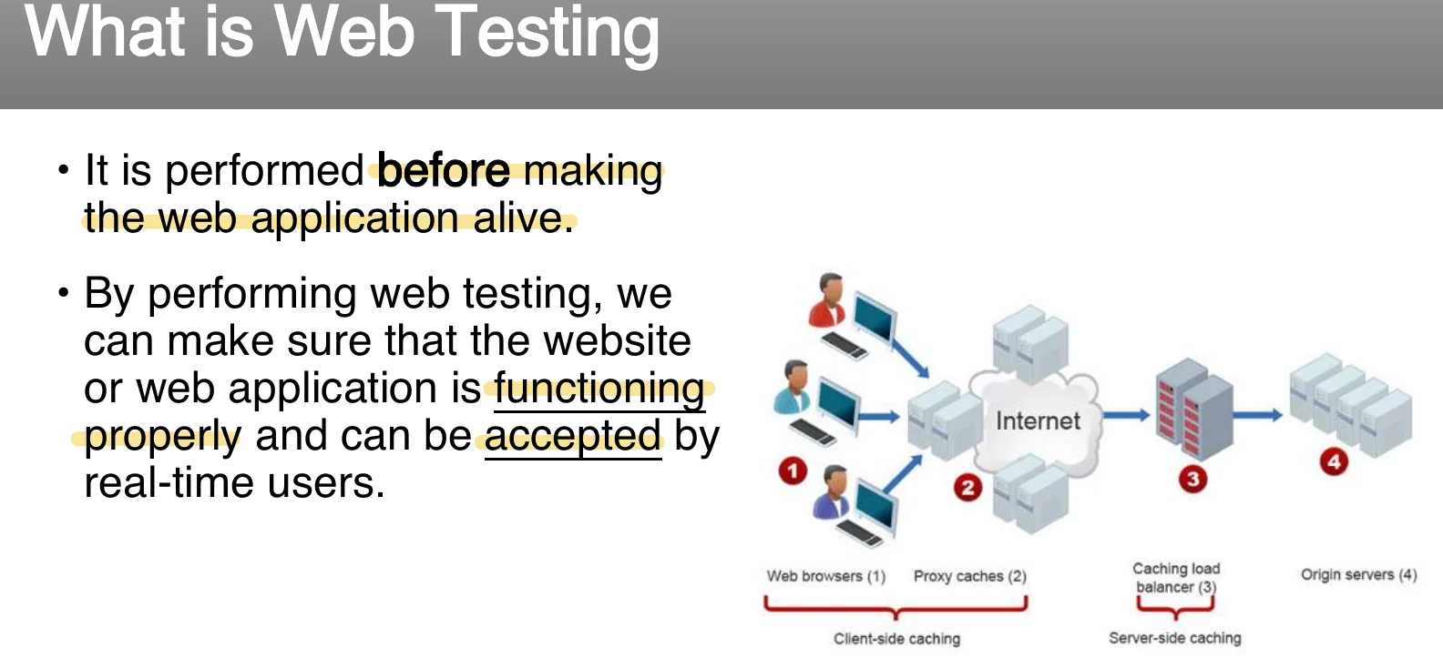 What web testing checks, end to end.