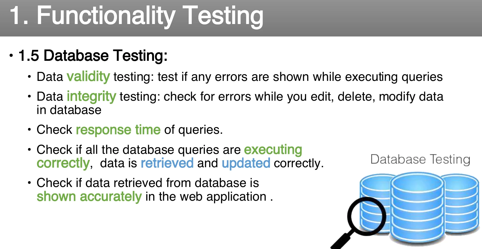 Functionality testing: the database.