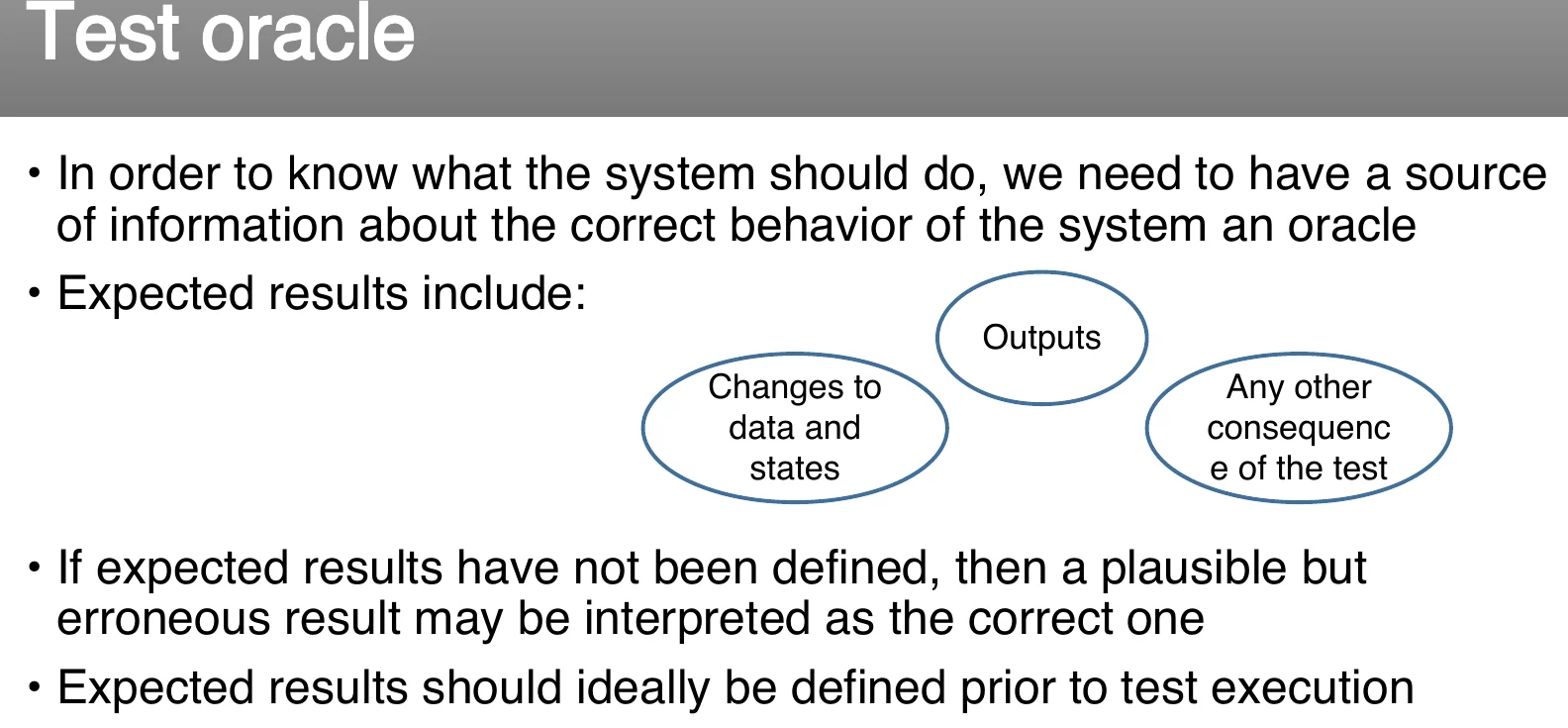 The test oracle: where expected results come from.