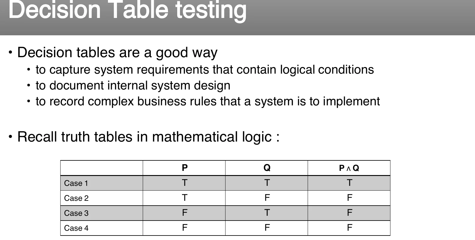 The truth table decision tables build on.