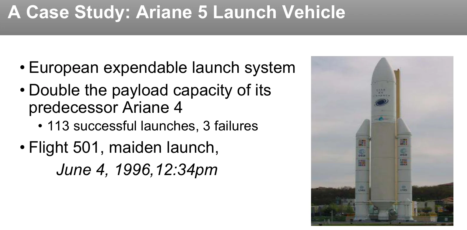 A case study: Ariane 5.