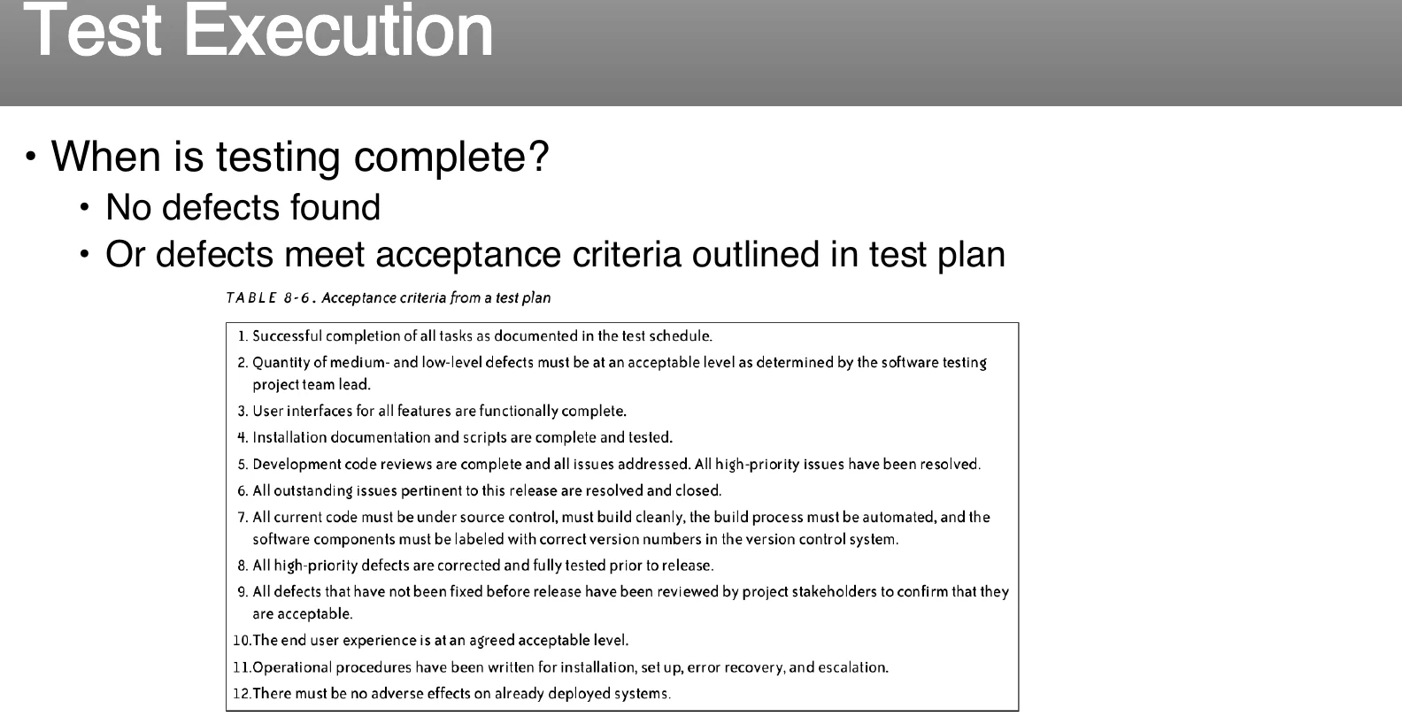 A test execution checklist.