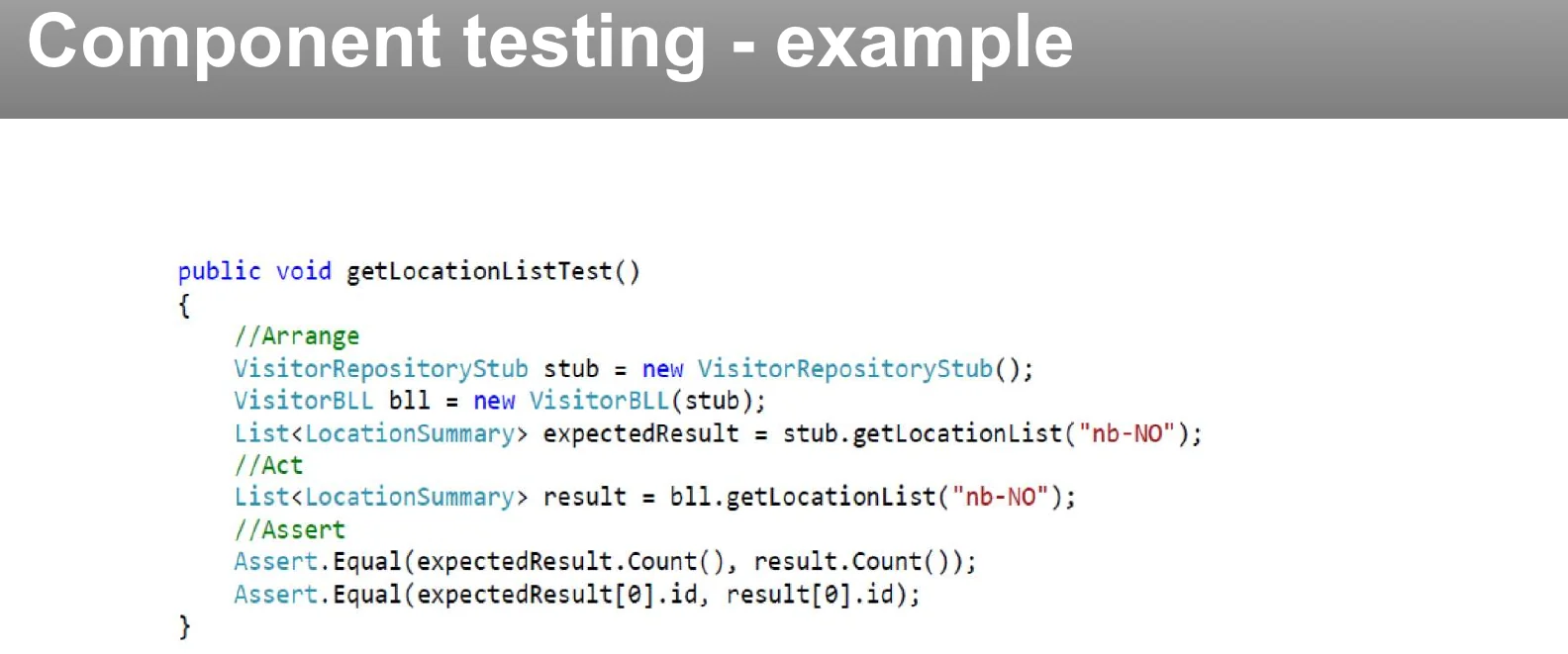 A component testing example.