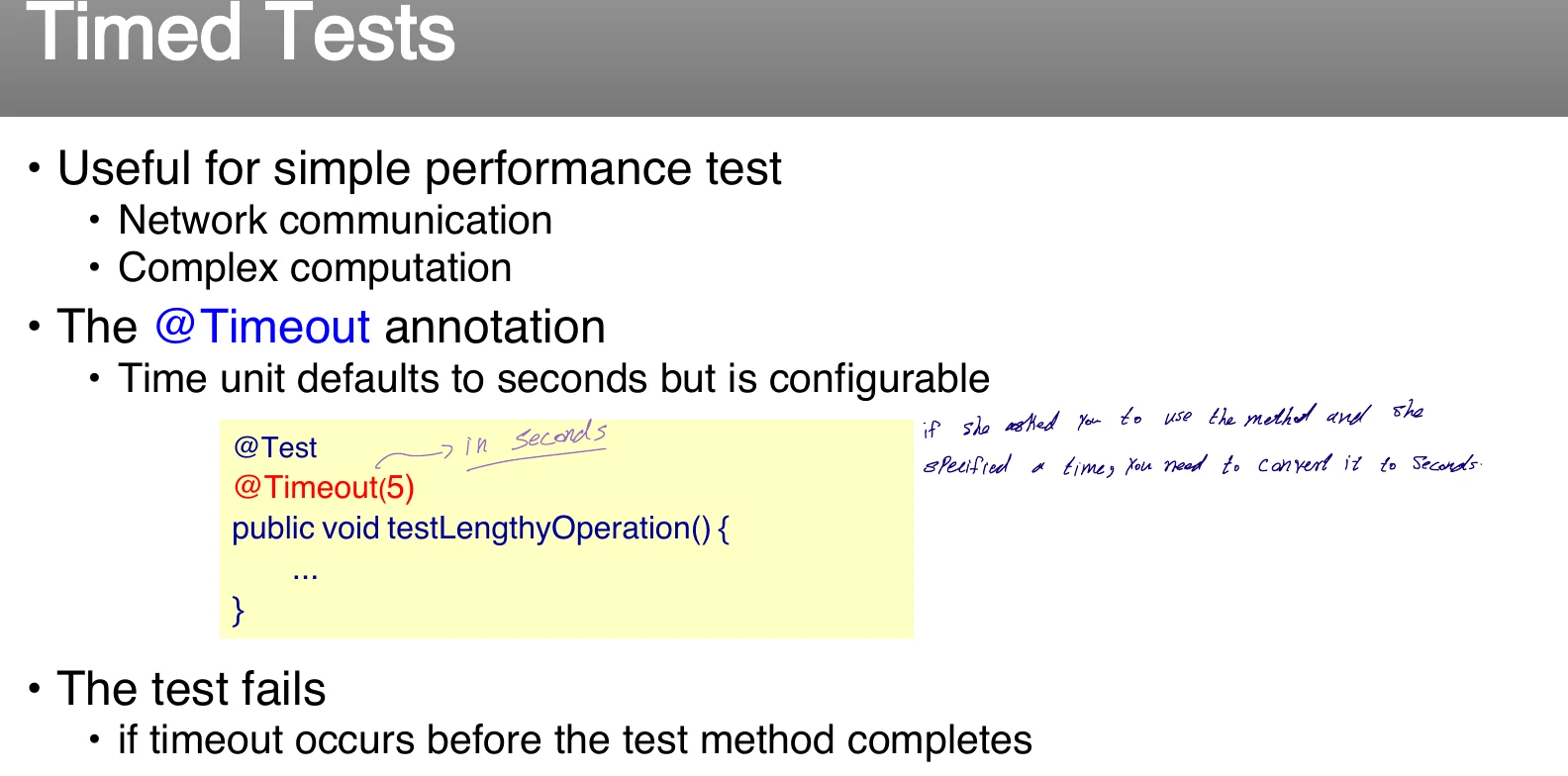 Timed tests.