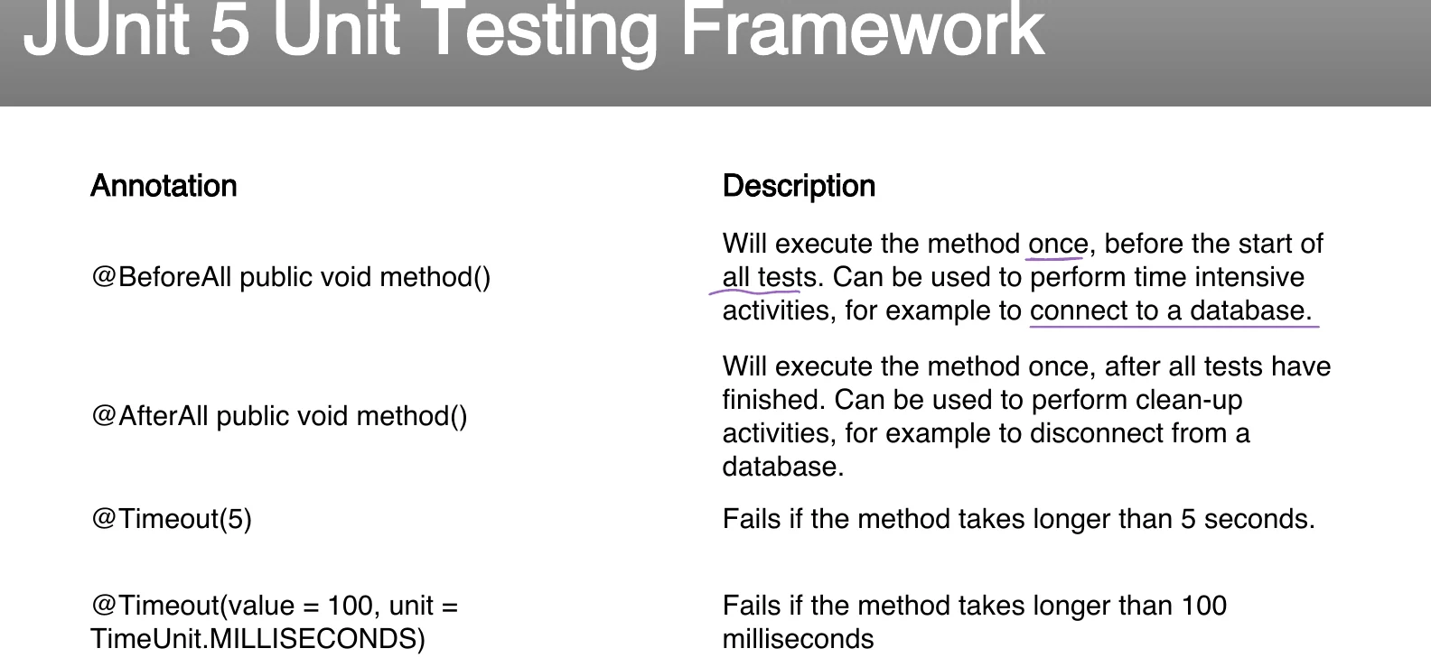 The JUnit 5 annotations.