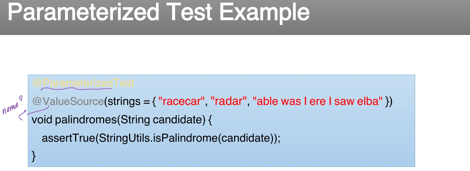 A parameterized test example.
