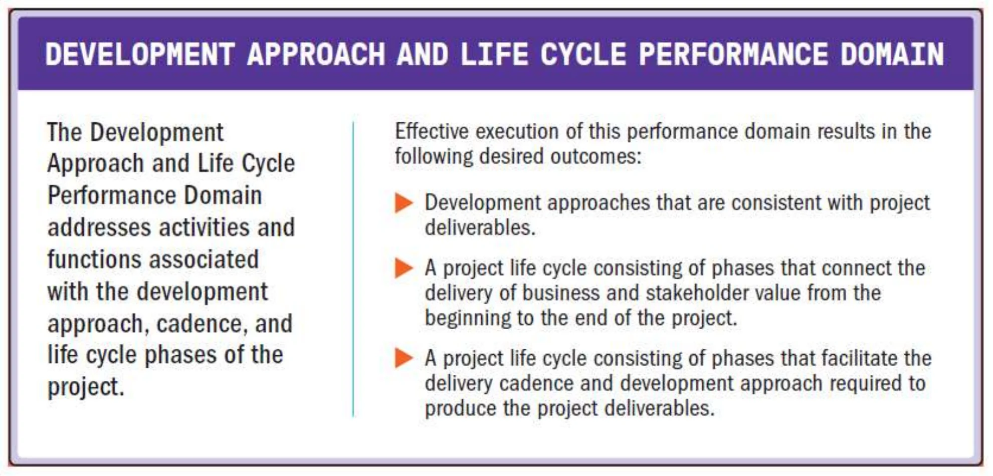 Development approach and life cycle performance domain card