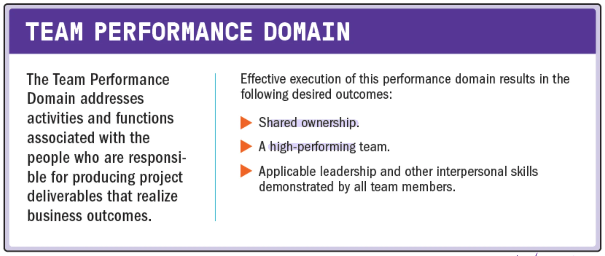 Team performance domain card