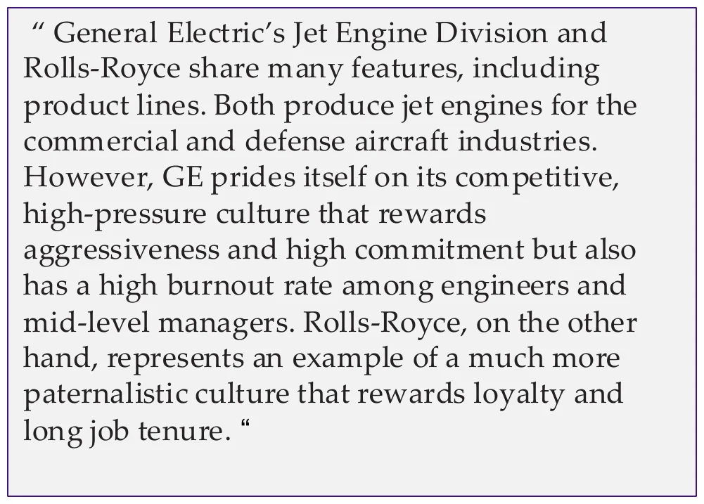 GE jet engine division vs. Rolls-Royce culture example