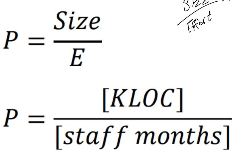 P = Size / E = KLOC / staff-months
