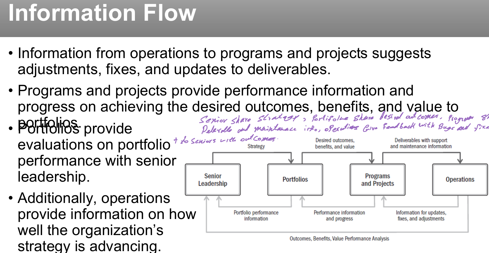 Information flow between operations, programs and projects.