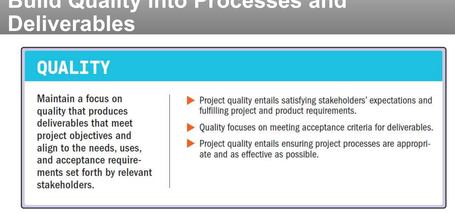 Principle: build quality into processes and deliverables.