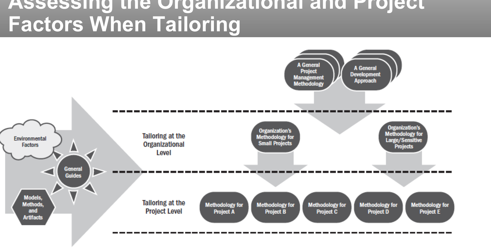Assessing the organizational and project factors when tailoring.