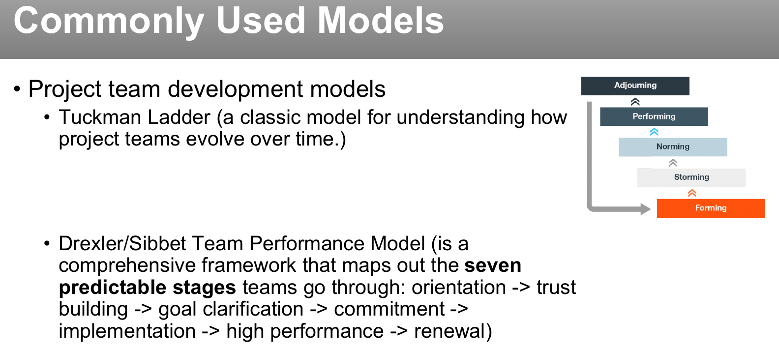 Team development models.
