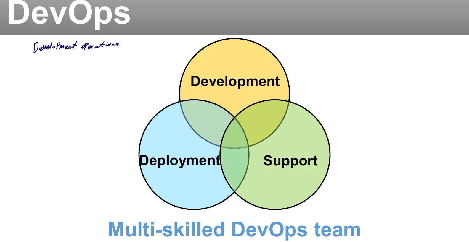 DevOps: development, deployment and support as one team.