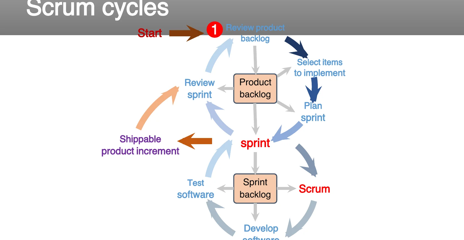 The Scrum cycle: backlog, sprint, increment.