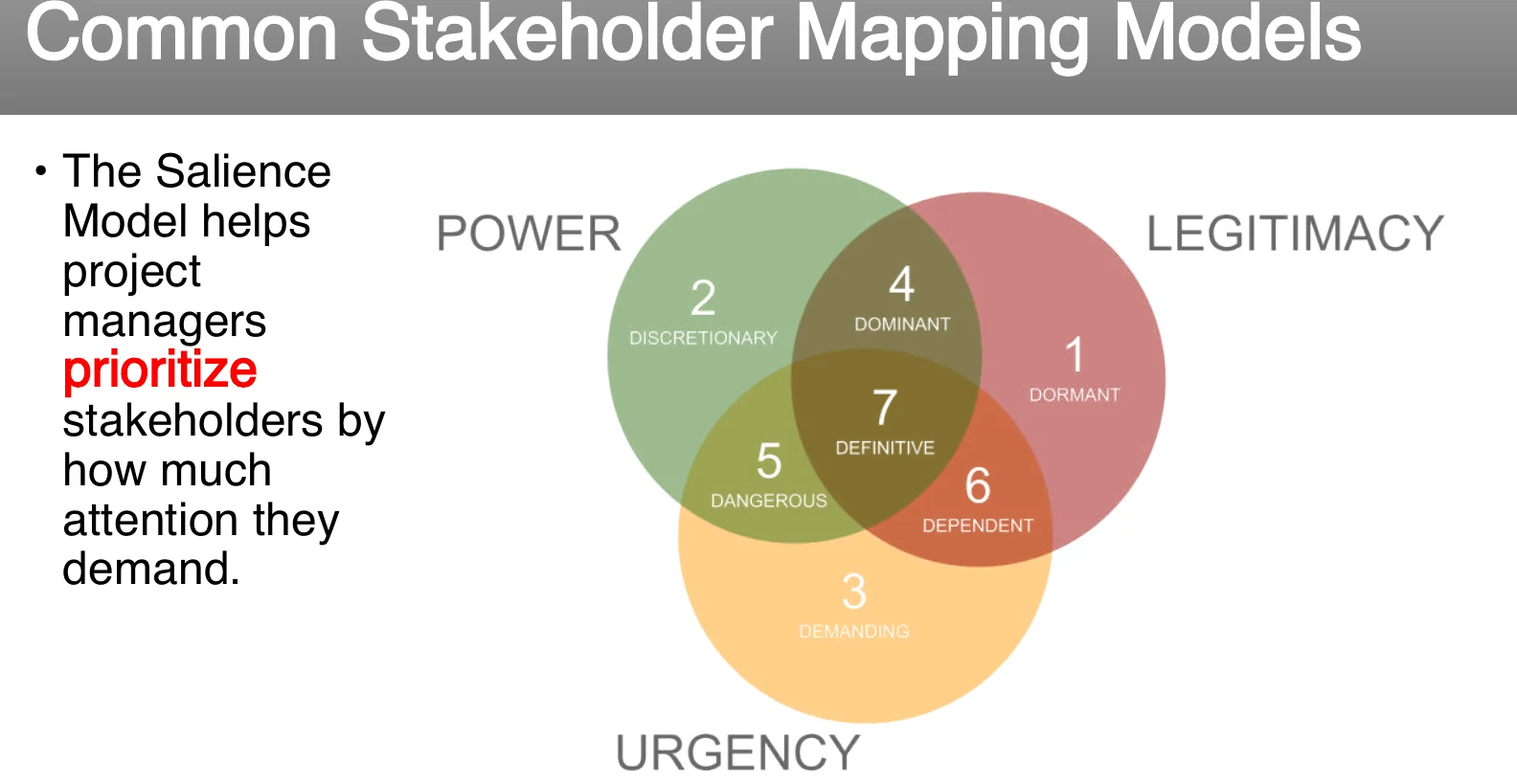 The salience model: power, legitimacy and urgency.