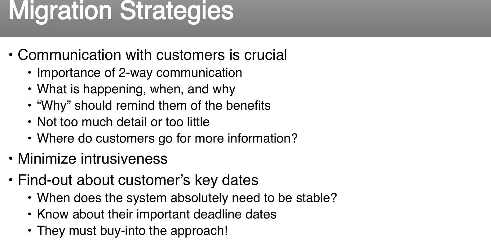 Migration strategies.