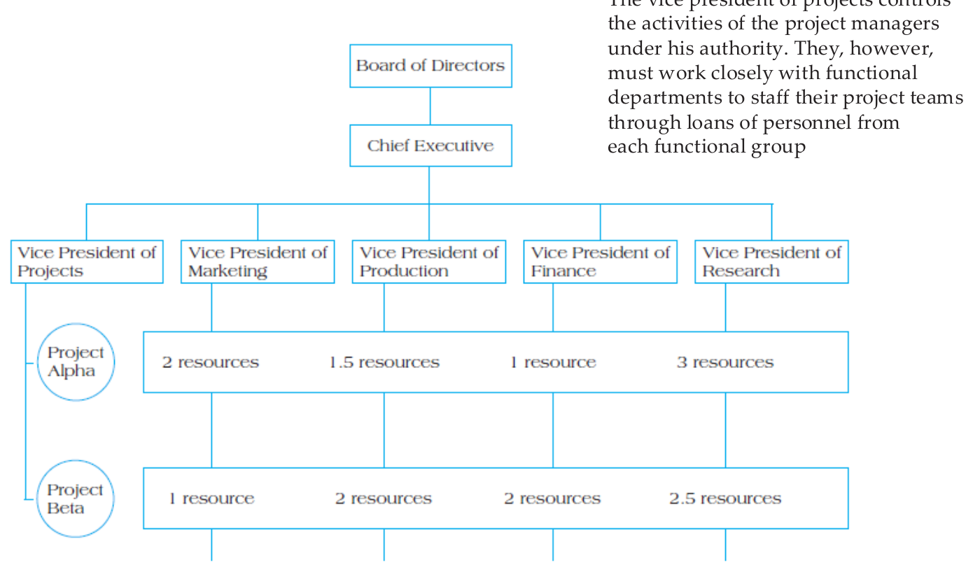 Figure 2.7: a matrix organization staffing projects through loans from each function.